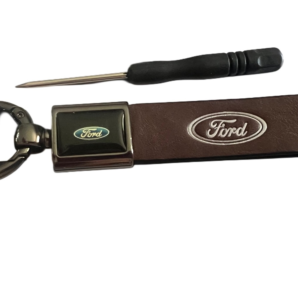 Ford Black and Brown Leather Keychain